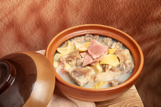 Chinese Pork and Bamboo Shoot Soup in Clay Pot