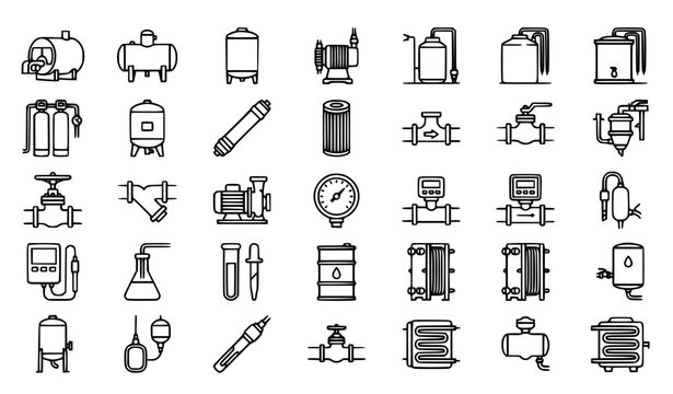 Industrial Boiler Water Treatment Editable Outline Icons