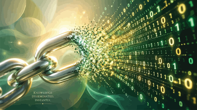Digital Blockchain Network Security Data Flow with Binary Code and Abstract Connections
