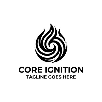 Spiral flame fire icon core ignition logo.