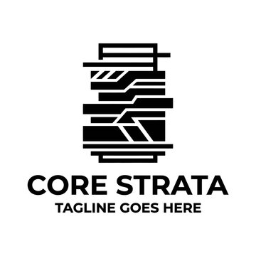 Stacked rectangular block logo for geological strata.