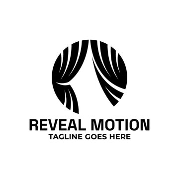 Stage curtain logo with circular reveal effect.