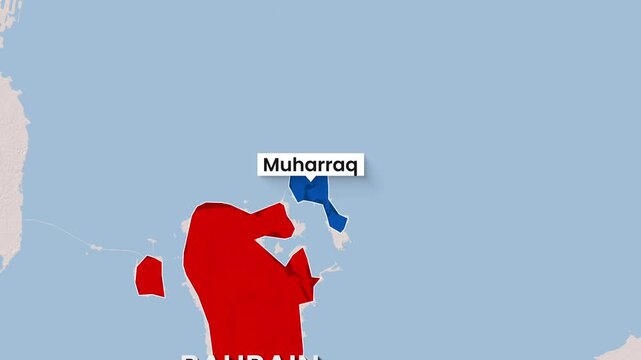 Bahrain map with Muharraq highlighted in animation motion footage