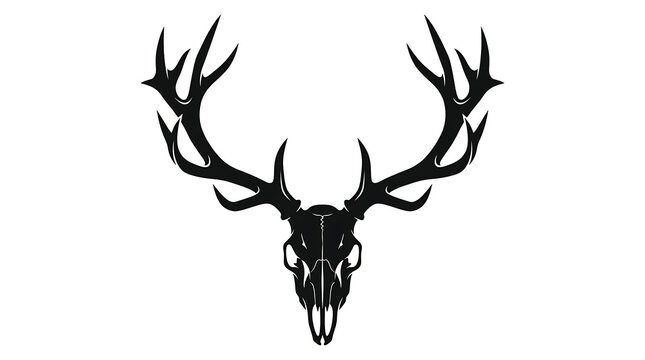 Black deer skull silhouette with large antlers vector illustration isolated on white background