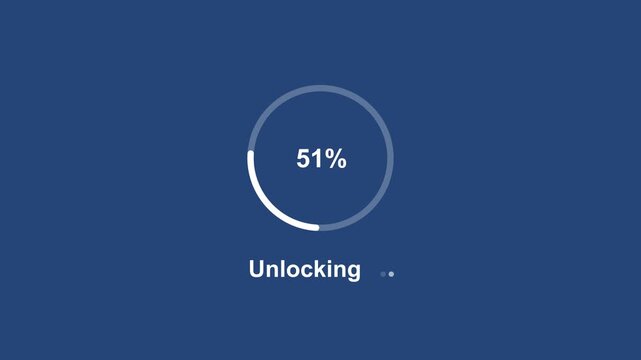 Minimalist digital loading progress circle animation with unlocking text overlay featuring smooth percentage increments for modern software interface user experience ui ux, and tech application