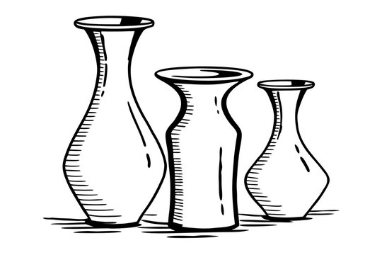 Three classic black and white vases illustration