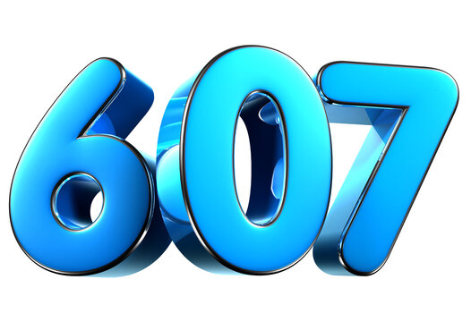 Blue number 607 3d illustration. Advertising signs. Product design. Product sales