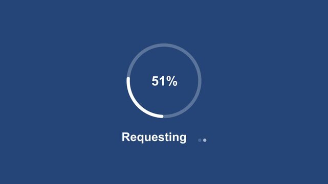 Dynamic digital progress bar animation featuring a circular loading indicator with real-time percentage updates and requesting status text for modern user interface and software application