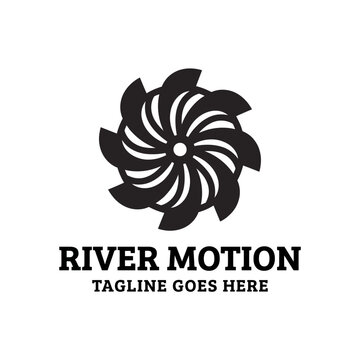 Stylized black and white turbine logo representing fluid motion.