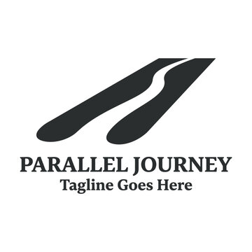 Stylized parallel road path logo for travel.