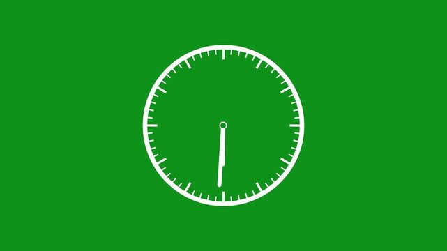 Fast motion analog clock face spinning rapidly on a solid green screen background, chroma key compositing, time lapse concept, deadline urgency, and dynamic business presentations