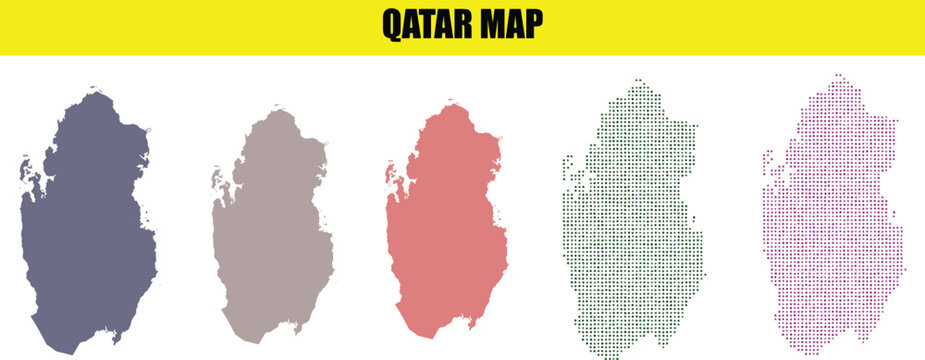 Set of qatar country map icons with different styles