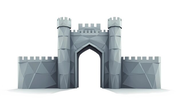 Low Poly Medieval Castle Wall and Main Gate 3D Illustration