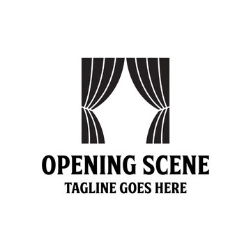 Stylized theater curtain logo representing stage openings and dramatic performances.