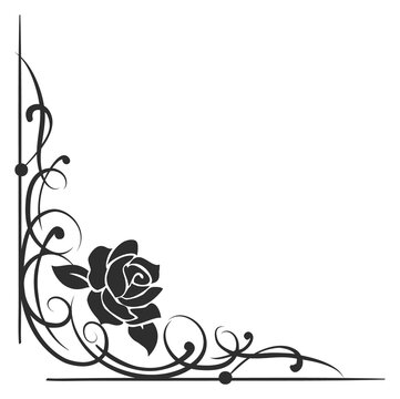 Romantic flower ornate corner. Vintage rose frame
