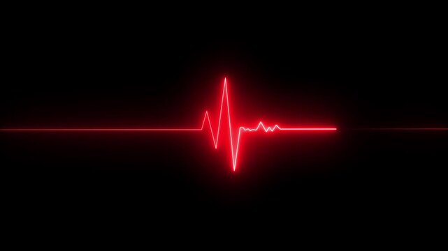 Red heart rate wave monitor display animation, ECG pulse line and cardiology concept motion graphics element.