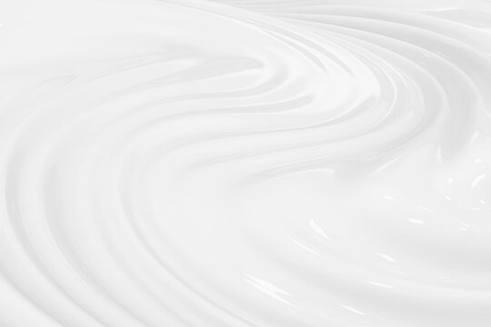Abstract white cream texture with soft flowing waves, smooth glossy surface. Minimalist background for skincare, cosmetics, beauty products, luxury branding, wellness and clean design concepts.