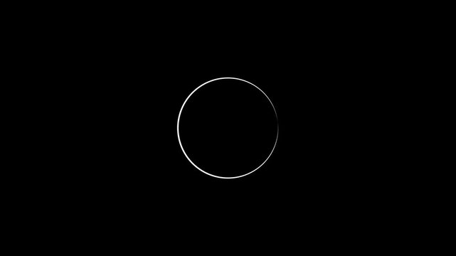 White thin line circle loading animation loop isolated on black background, minimal ring progress indicator motion graphics video