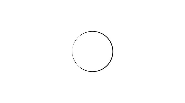 White thin line circle loading animation loop isolated on black background, minimal ring progress indicator motion graphics video