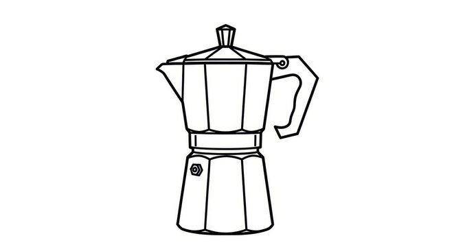 Minimalist line drawing of a traditional moka pot espresso maker for coffee brewing isolated on a clean white background