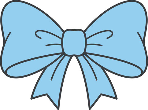 Light blue ribbon bow vector icon with black outline isolated on white background for gift decoration.eps