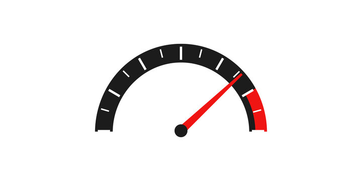 Speedometer gauge icon with red needle indicator representing performance levels for dashboard design.