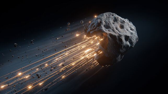 Asteroid deflection technique a stylized image of a small kinetic impactor hitting a massive asteroid 