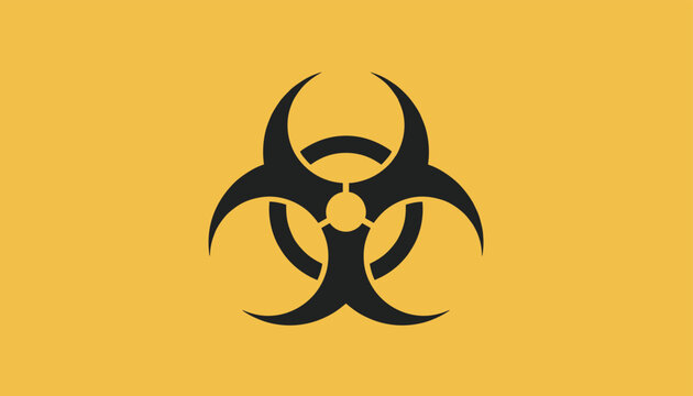 Standard black biohazard warning symbol centered on a bright solid yellow background for danger indication.