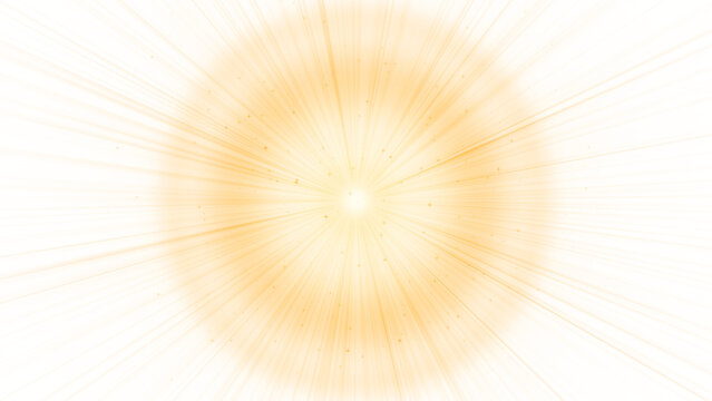 Golden light burst with soft corona halo ring isolated on transparent background for warm glow overlay