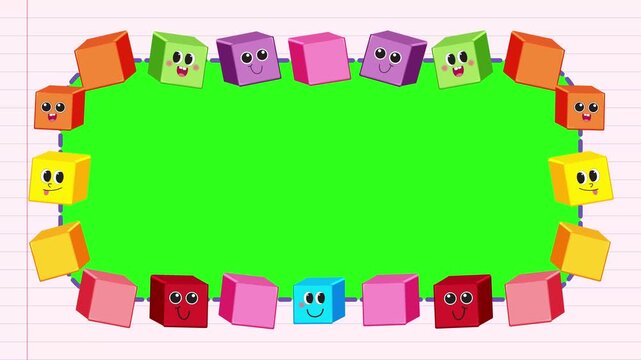 Cute Pastel Cube Cartoon Border Loop on Green Screen