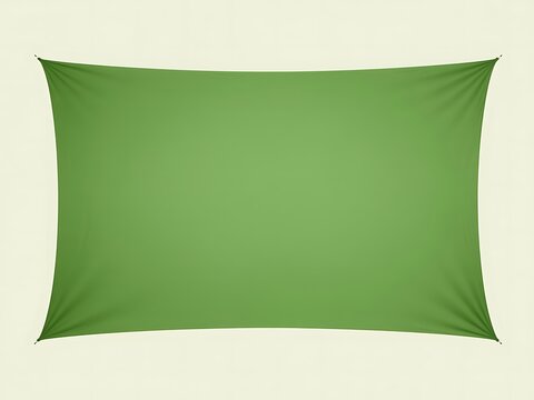 Minimalist green shade sail hanging taut against plain off-white background