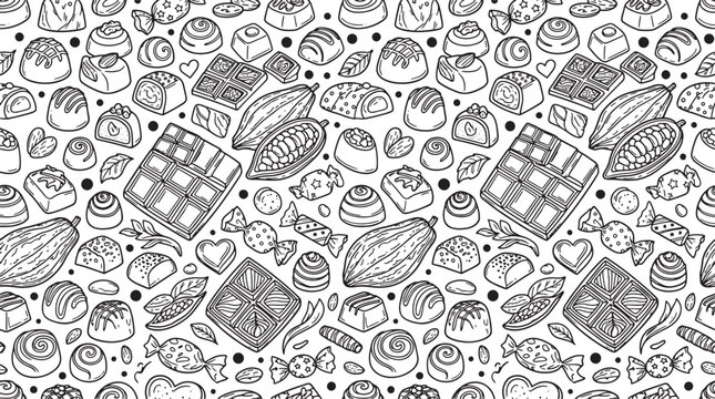 Seamless Chocolate and Cocoa Pattern Hand Drawn Illustration Vector