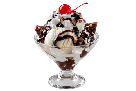 Chocolate ice cream sundae topped with cherry