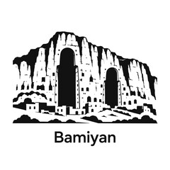 Obraz premium Bamiyan Buddha Niches Vector Logo - Afghanistan Landscape Silhouette