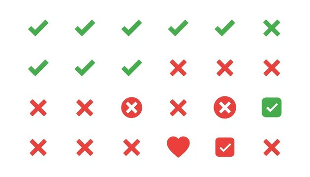 check marks and X marks for correct, incorrect, yes, no, approved, and rejected concepts