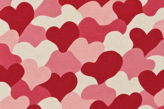 Seamless pattern with overlapping red and pink hearts