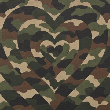 Camouflage hearts pattern showing military support and love