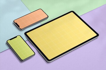 Pastel mobile devices and tablet mockup on colorful background © Rawpixel.com