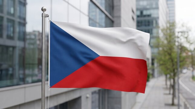Waving Czech Republic National Flag with Blue Triangle and Red White Colors