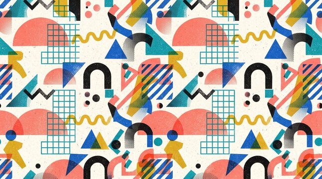 Colorful Retro Abstract Geometric Pattern with Seamless Vibrant Shapes