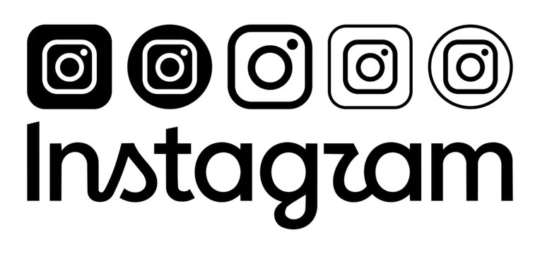 Set of black new Instagram App icons in different forms, on transparent background, vector illustration