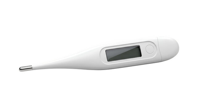 Digital medical thermometer for fever measurement, white electronic clinical thermometer on white background, healthcare diagnostic tool