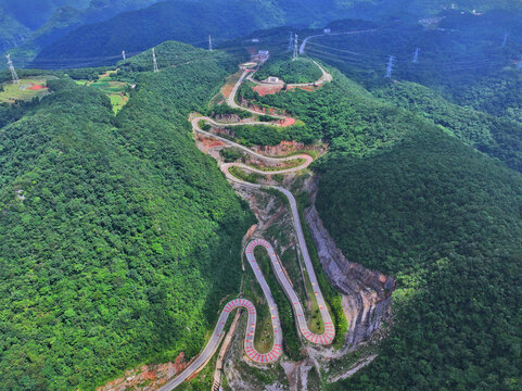 Winding Mountain Highway Through Green Forests, Yichang China