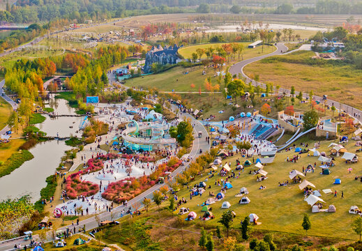Yichang Wetland Park Autumn Recreational Activities Aerial View