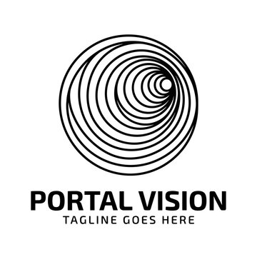 Abstract spiral portal design using concentric black circles.