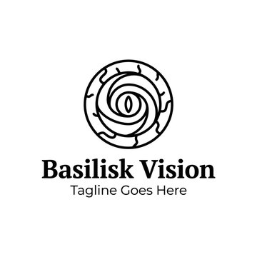 Abstract spiral eye logo with hypnotic geometric lines.