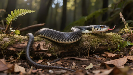 Fototapeta premium Eastern Rat Snake in Natural Temperate Woodland Habitat
