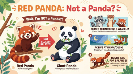 Fototapeta premium Educational Infographic Comparing Red Panda and Giant Panda Characteristics