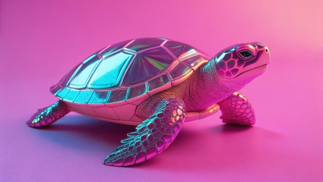 surreal pink turtle on a pink background with smooth shell details, pet 