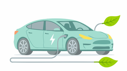 Fototapeta premium Eco-friendly electric vehicle charging concept with green energy leaves